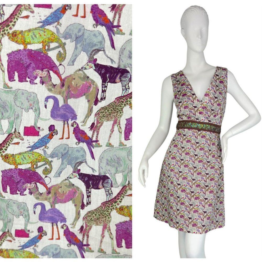 Avova Anthology Dublin Sleeveless V-Neck Dress Afican Animal Print Size Small